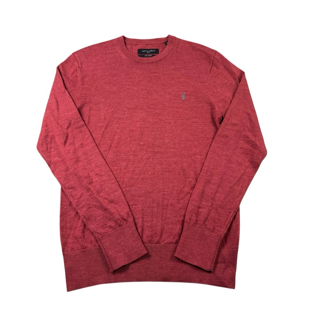 AllSaints Orange Mode Merino Wool Ram Logo Crewneck Sweater Mens Small MK129D